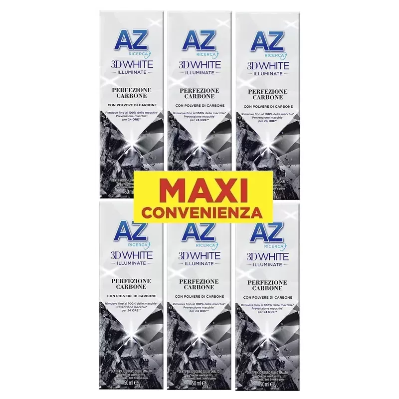 AZ Dentifricio 3D White Illuminate Sbiancante al Carbone - 6x50ml AZ Dentifricio 3D White Illuminate Sbiancante al Carbone - 6x50ml
