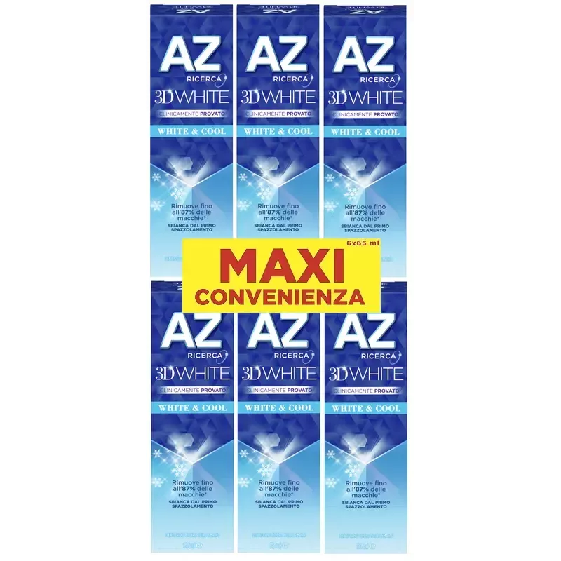 AZ 3D White White & Cool Dentifricio 6x65ml - Sorriso Bianco e Fresco AZ 3D White White & Cool Dentifricio 6x65ml - Sorriso Bianco e Fresco