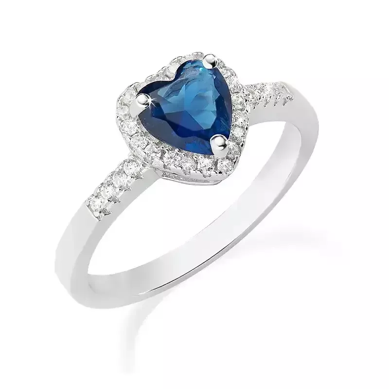 Amen Anello Rodio Cuore dell’Oceano Blu in Argento 925 Amen Anello Rodio Cuore dell’Oceano Blu in Argento 925