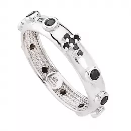 Anello Rosario Amen in Argento e Zirconi Neri Unisex