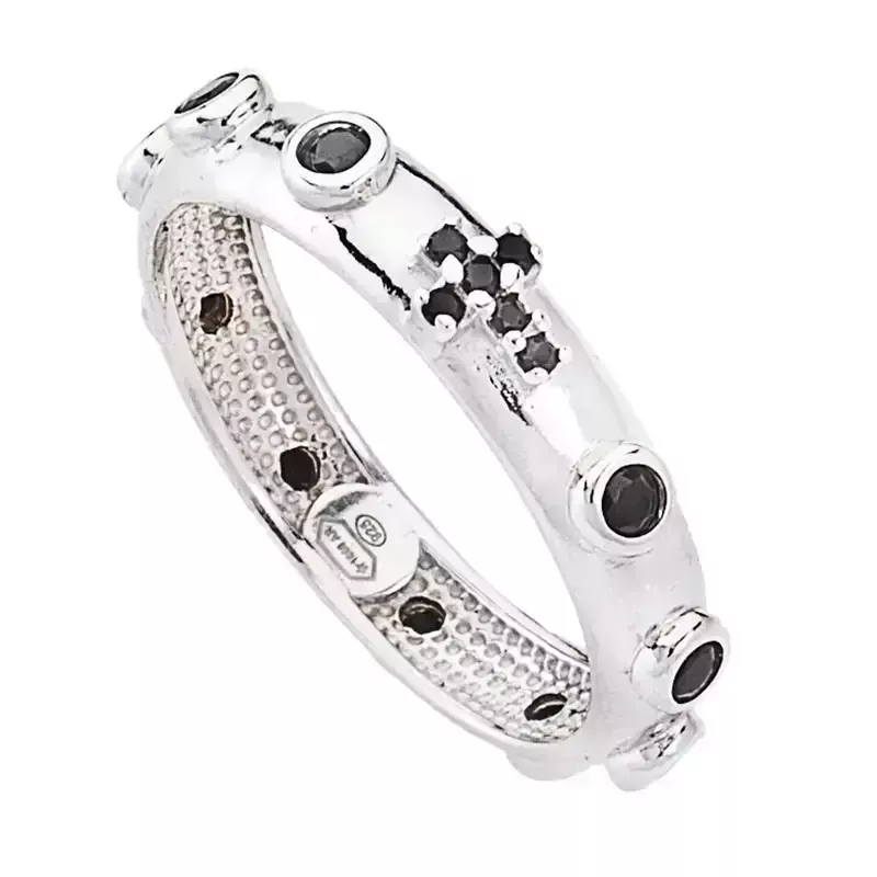 Anello Rosario Amen in Argento e Zirconi Neri Unisex Anello Rosario Amen in Argento e Zirconi Neri Unisex