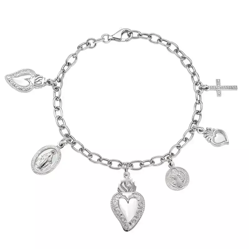 Bracciale Amen Sacro Cuore con Ciondoli Religiosi in Argento 925 Bracciale Amen Sacro Cuore con Ciondoli Religiosi in Argento 925