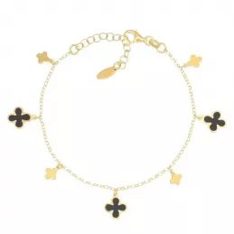 Amen Bracciale Fiori di Madreperla Nera con Ciondoli