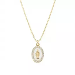 Amen Collana Medaglia Miracolosa Bianco Perla in Argento 925