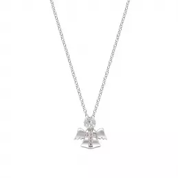 Amen Collana Angioletto e Croce Zirconi Bianchi e Rosa