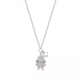 Amen Collana Bimba in Argento con Zirconi Rosa e Bianchi
