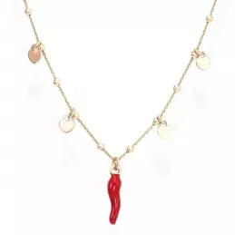 Amen Collana Cornetto Rosso e Cuori in Argento Rosé 925