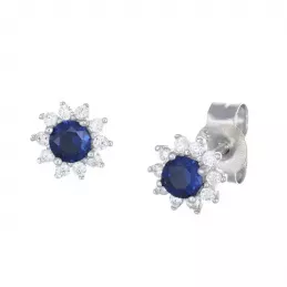 Amen Orecchini Mini Sole Blu in Argento e Zirconi