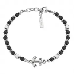 Bracciale Amen Ancora Acciaio e Onice - Eleganza Uomo