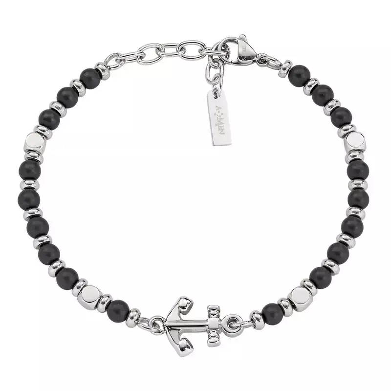 Bracciale Amen Ancora Acciaio e Onice - Eleganza Uomo Bracciale Amen Ancora Acciaio e Onice - Eleganza Uomo