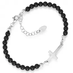 Bracciale Uomo Amen Croce Argento 925 Onice Nera