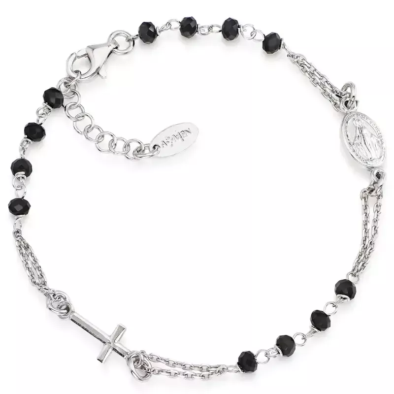 Bracciale Rosario Amen in Argento con Cristalli Neri Bracciale Rosario Amen in Argento con Cristalli Neri