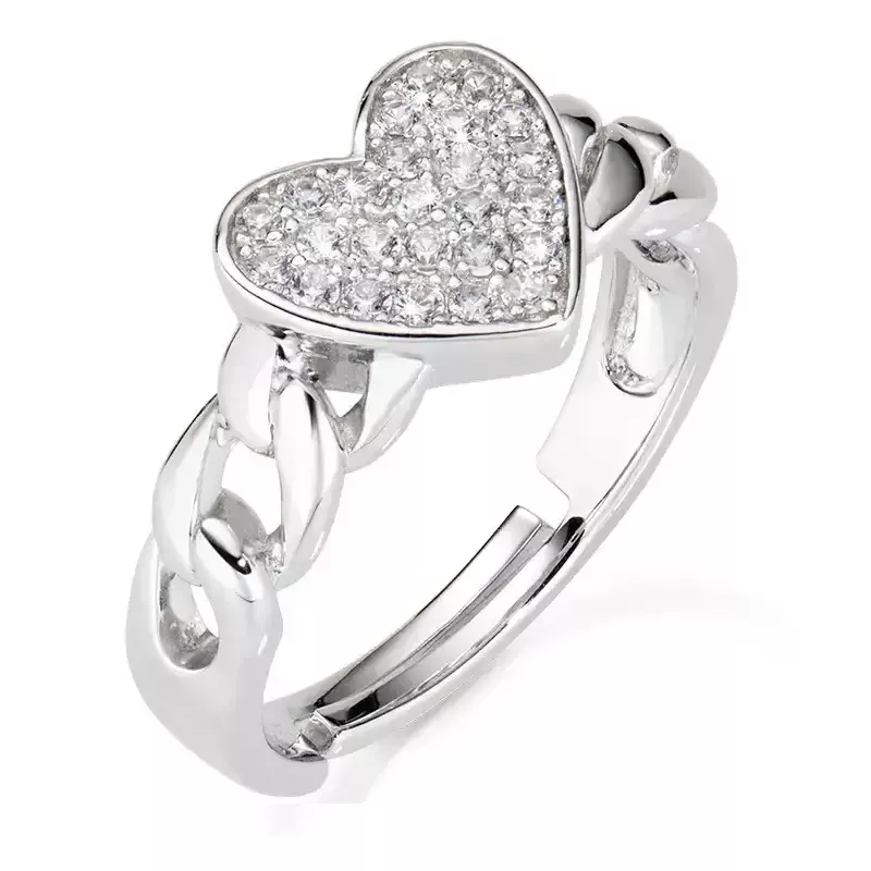 Amen Anello Donna Cuore con Catena e Zirconi Amen Anello Donna Cuore con Catena e Zirconi